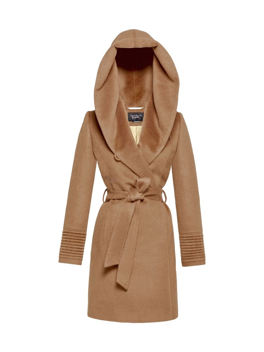 Sentaler Women's Mid-Length Hooded Wrap Coat - Dark Camel - Size Medium