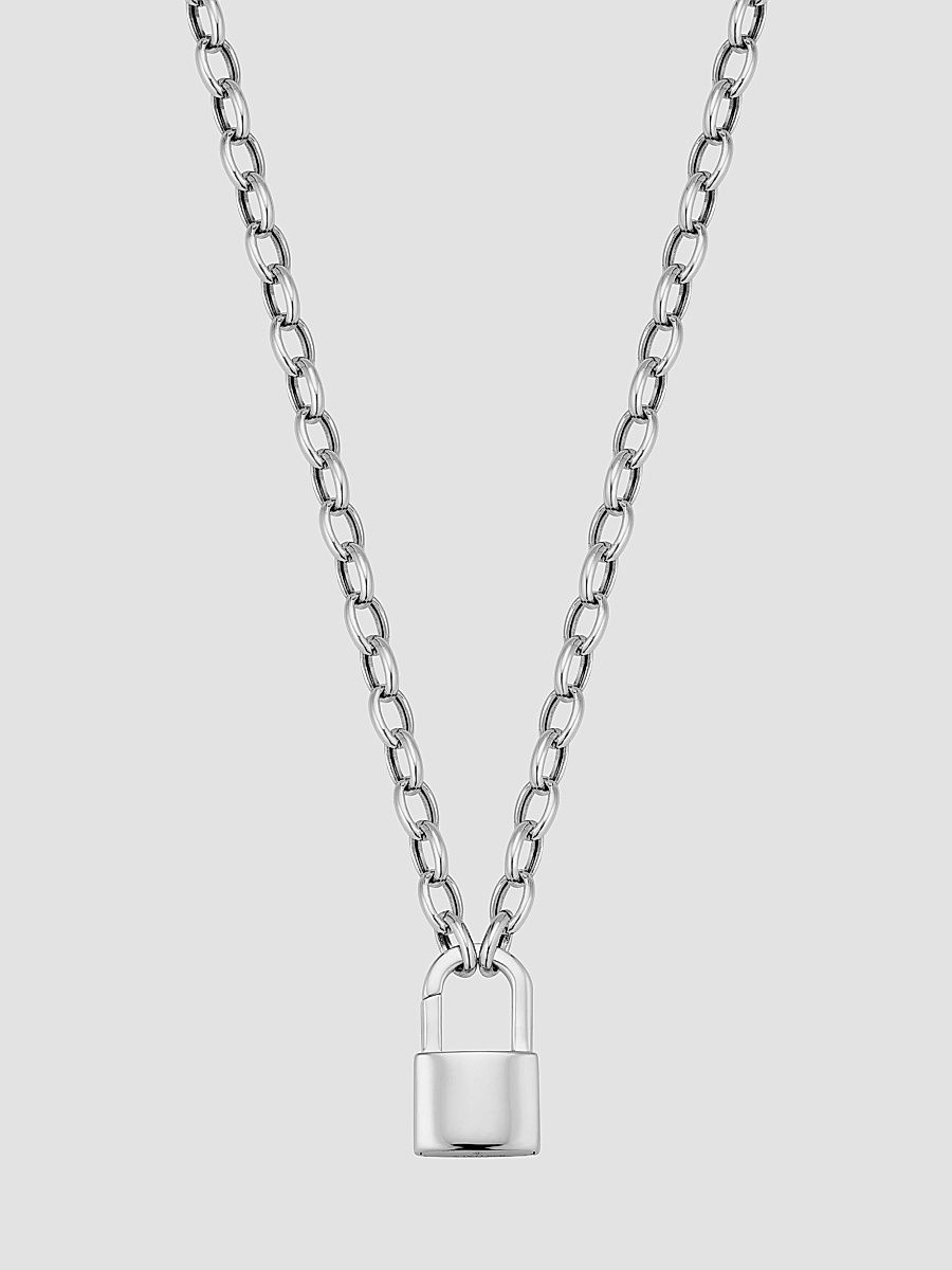Women's Lock it Up Connector Clasp Necklace in Sterling Silver - Silver - Size 18