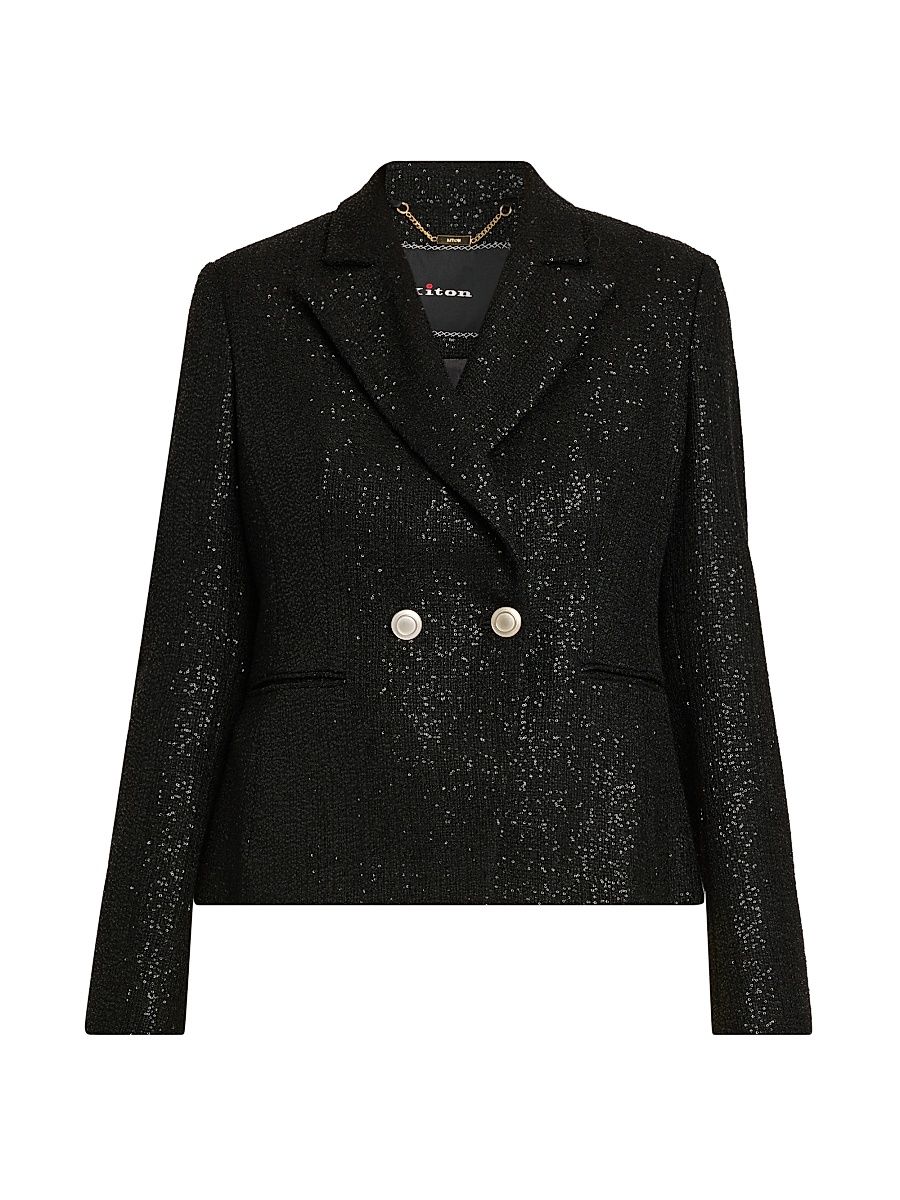 Women's Metallic Double-Breasted Blazer - Black - Size 8