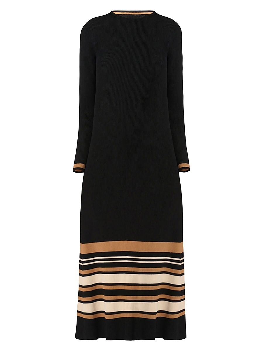 Shoshanna Women's Landon Striped Knit Midi-Dress - Jet Beige Camel - Size Large