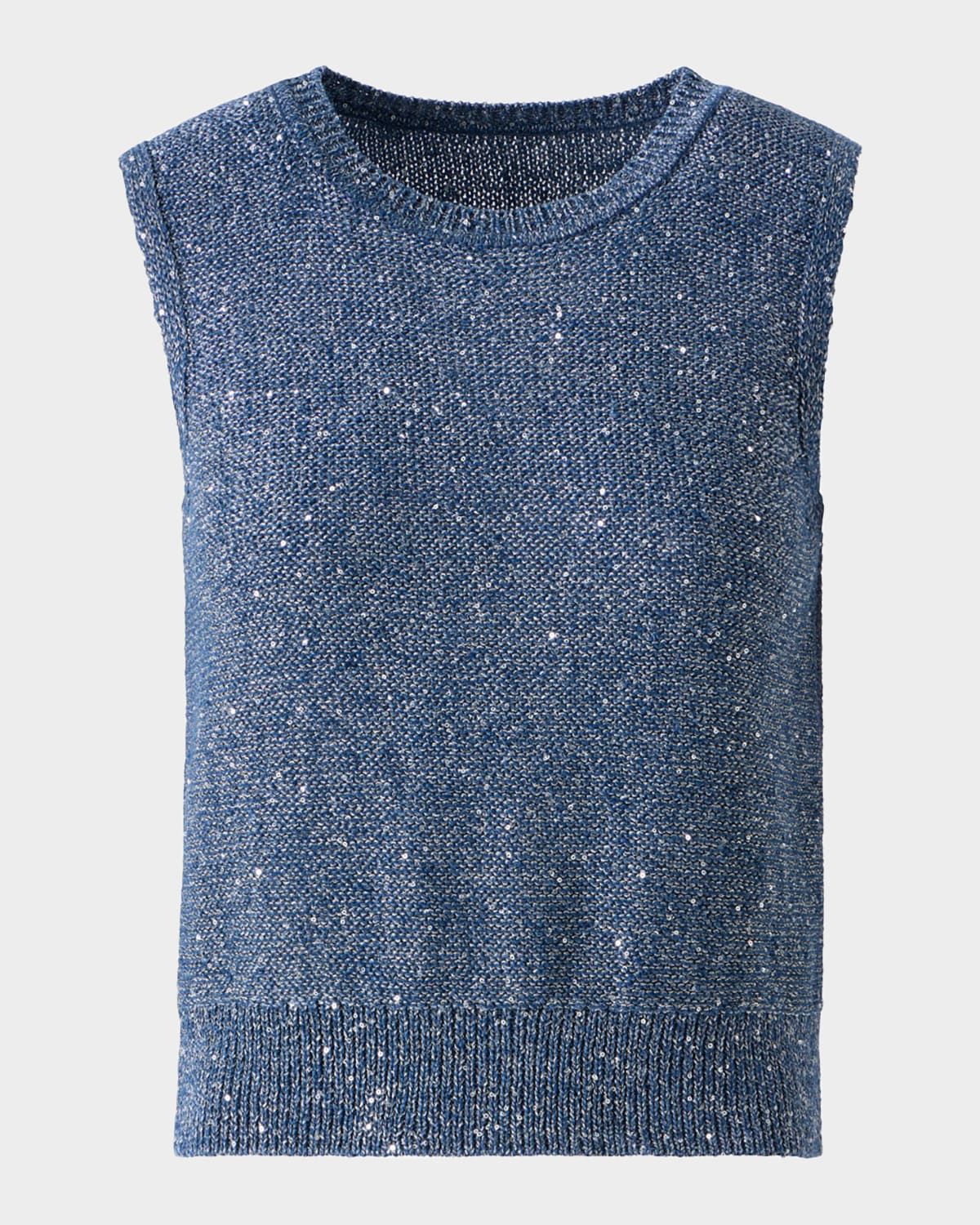 Sleeveless Sequined Linen Cotton Sweater