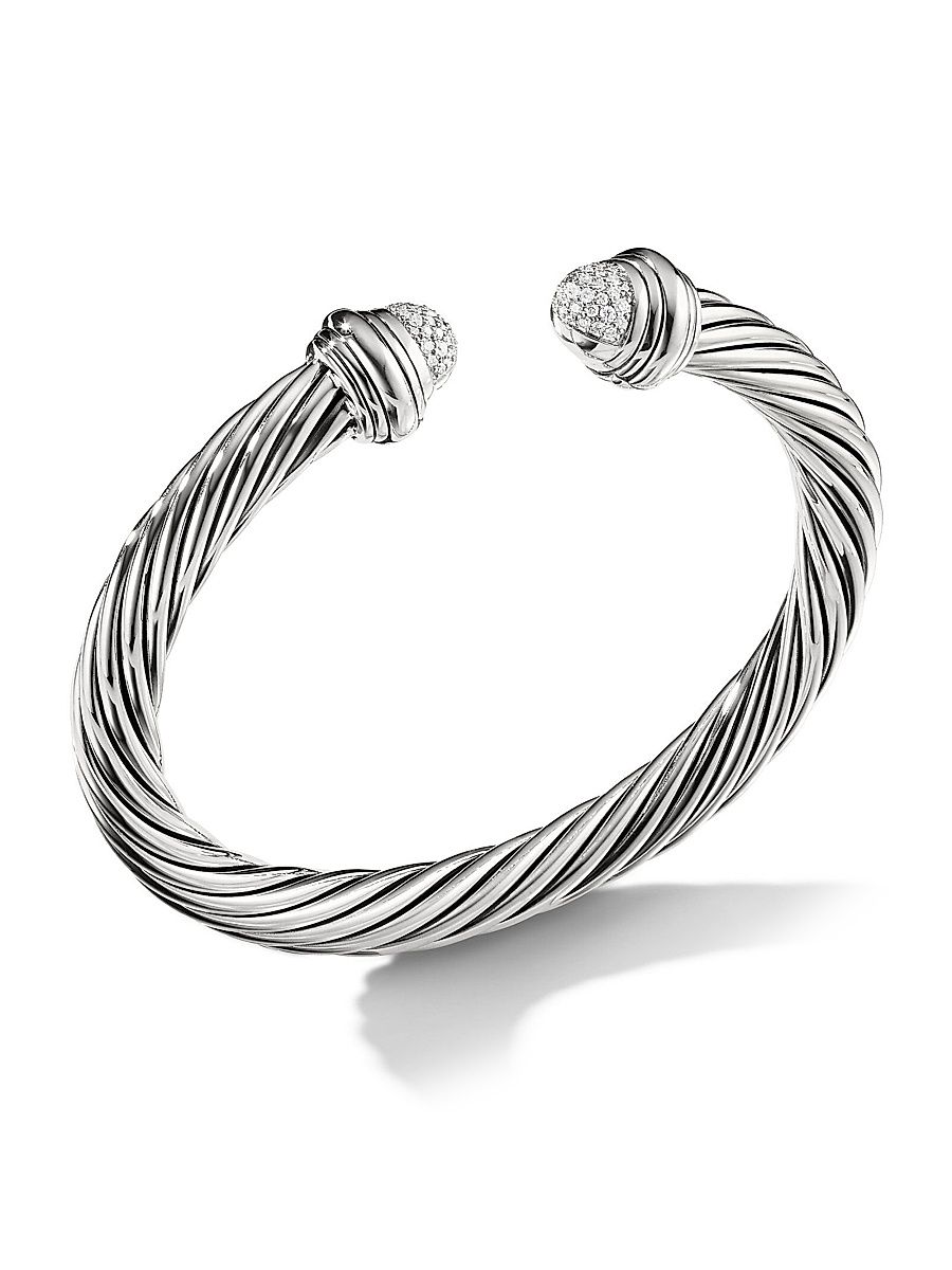 Women's Cable Classics Bracelet with Pavé Diamond Domes - Sterling Silver - Size Small