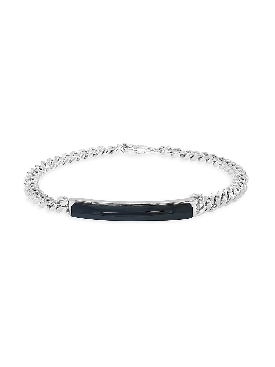 Men's Sterling Silver & Black Onyx Curb Chain Bracelet - Sterling Silver