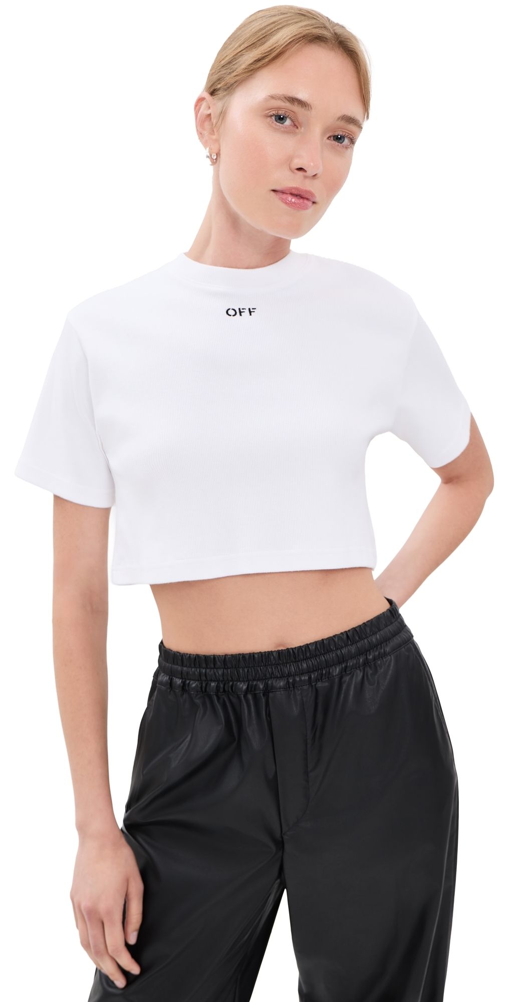 Off-White Off Stamp Rib Cropped Tee White/Black 36