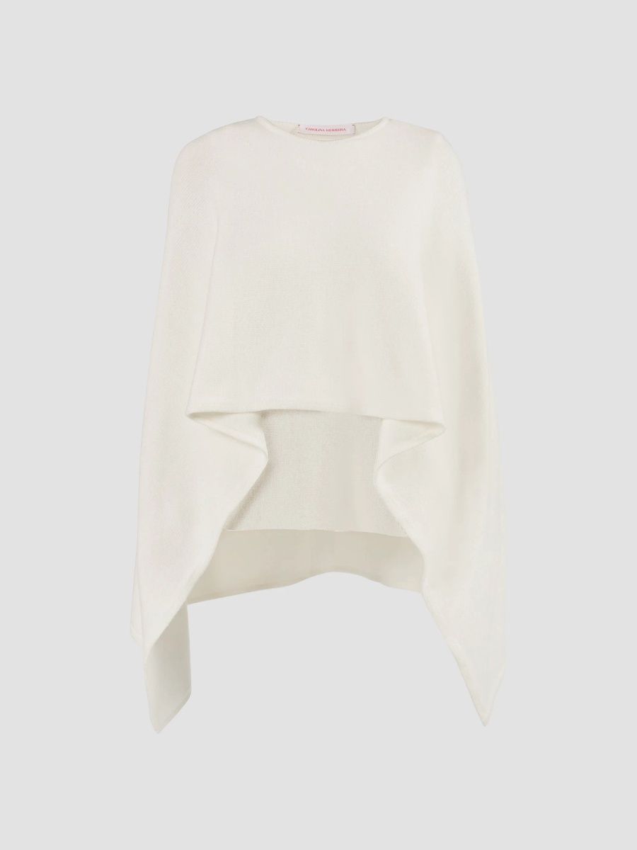 Carolina Herrera Women's Virgin Wool Jewel-Neck Cape - Ivory - Size XL