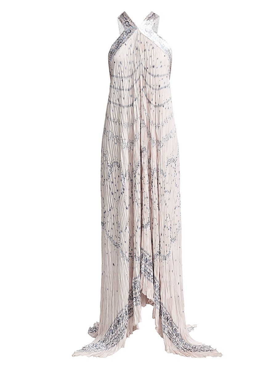 Women's Printed Satin Halterneck Maxi Dress - Multi Pink - Size 10