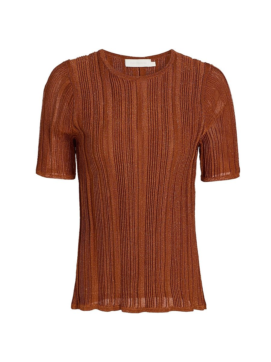 Women's Indra Metallic Rib-Knit T-Shirt - Metallic Tan - Size 8