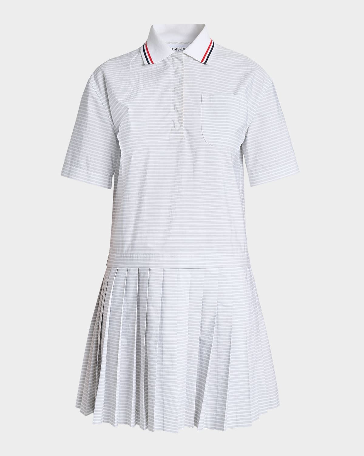 Striped Poplin Short-Sleeve Mini Polo Shirtdress