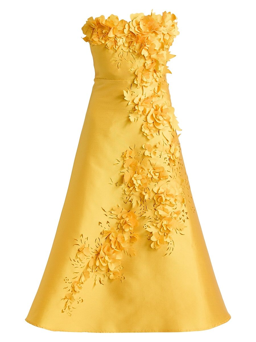 Women's Floral Applique Strapless Cocktail Dress - Marigold - Size 16