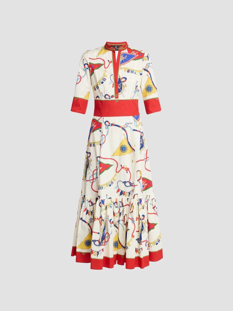 Etro Women's Status Printed Cotton Midi Shirtdress - Print White Base - Size 12