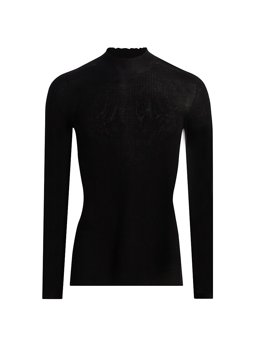 Men's Rib-Knit Wool Sweater - Black - Size XL