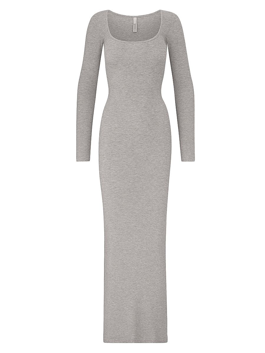 SKIMS Women's Soft Lounge Long-Sleeve Dress - Heather Gray - Size XXL