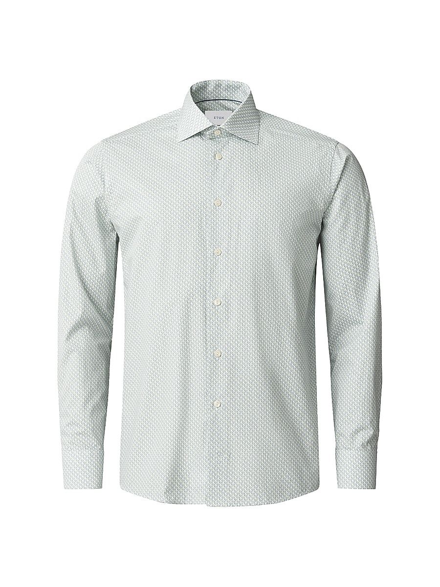 Men's Slim-Fit Micro Parrot Print Shirt - Green - Size 17.5