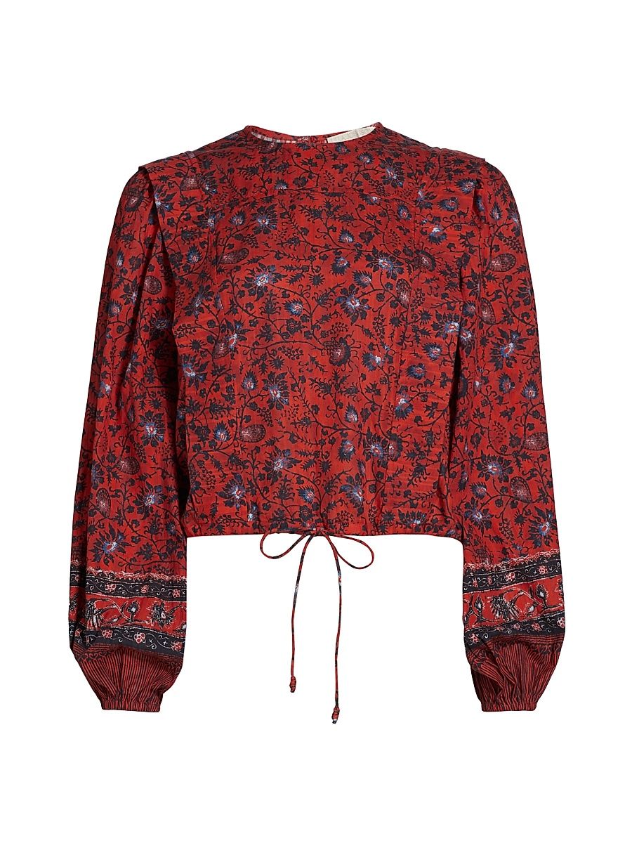 Women's Prisha Floral Cotton-Blend Long-Sleeve Blouse - Poppy - Size 10