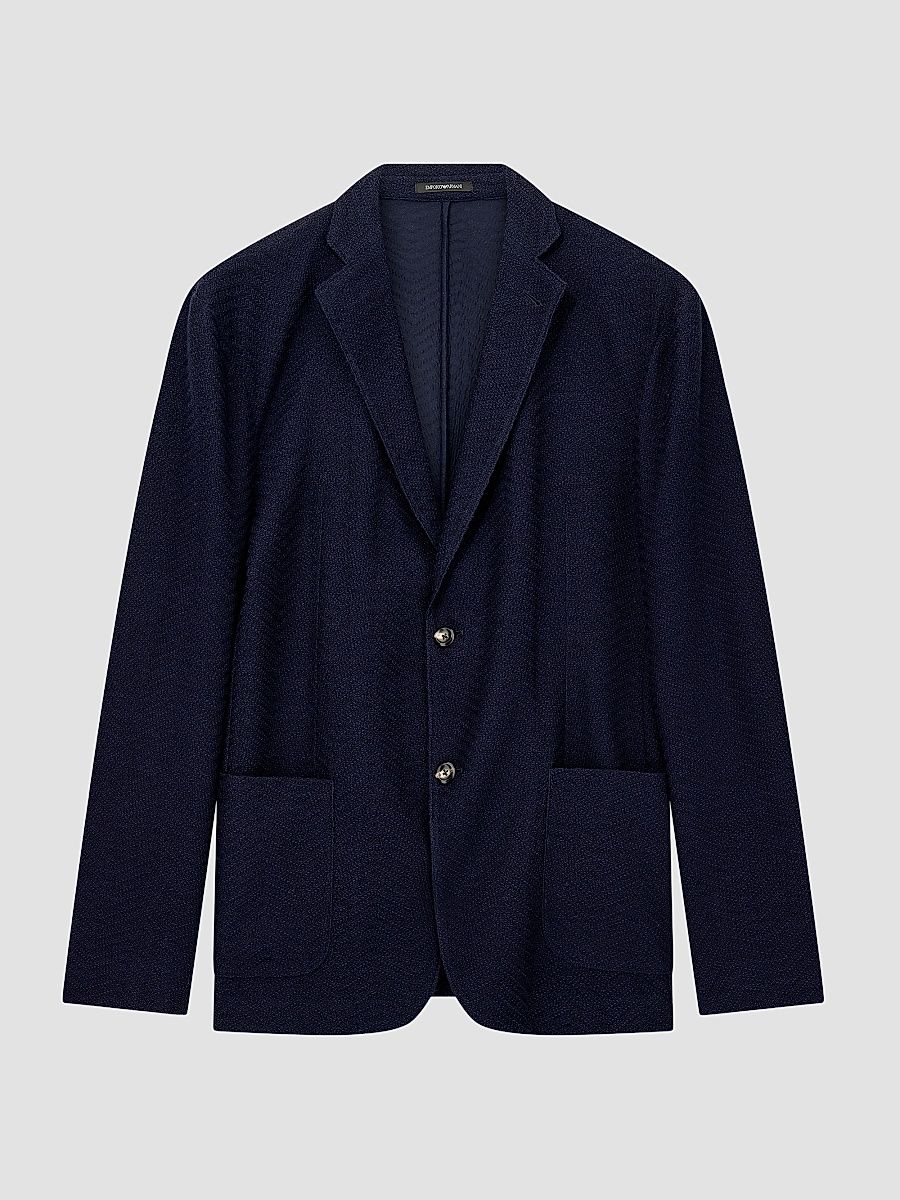 Men's Textured Chevron Soft Jacket - Solid Blue Navy - Size 40