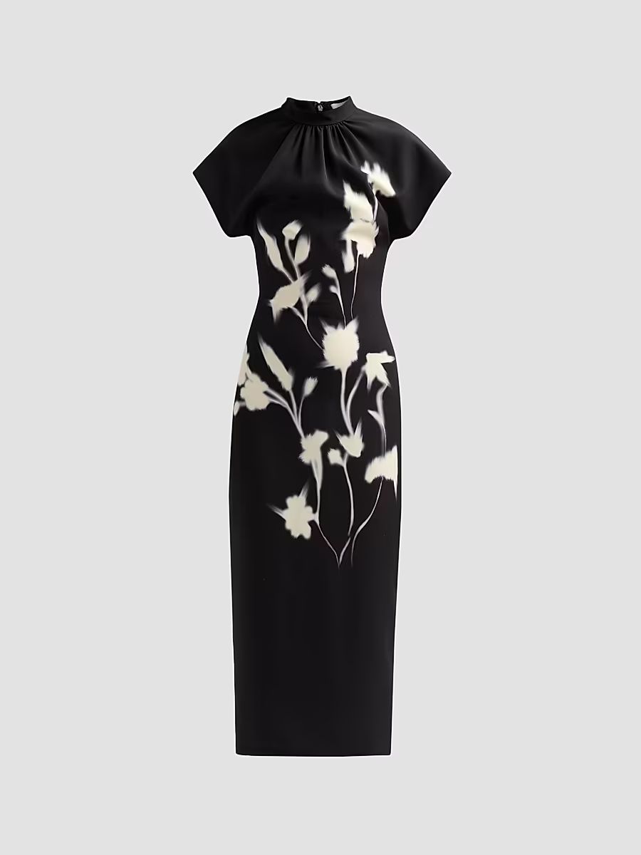 Women's Stella Floral Crepe Midi-Dress - Black - Size 16