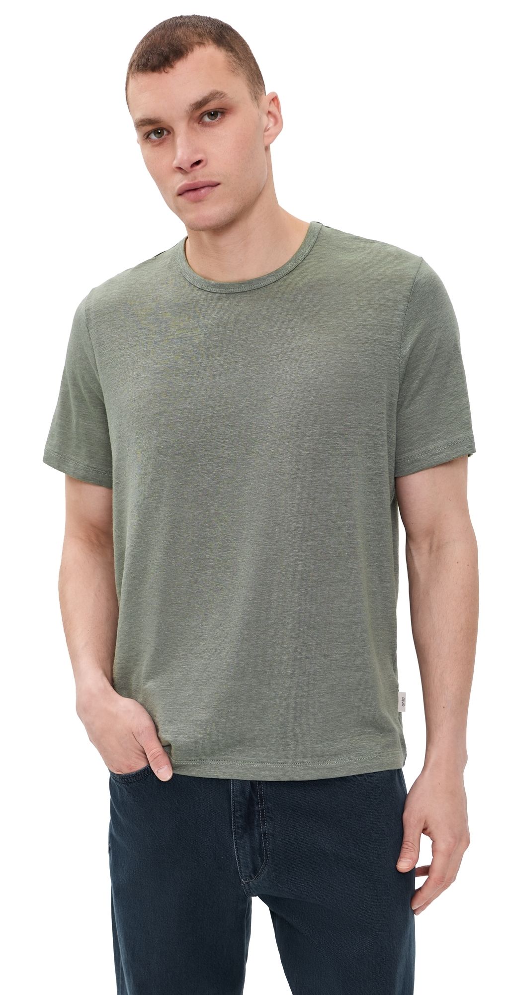 Onia Stretch Linen Crew Neck Tee Agave M