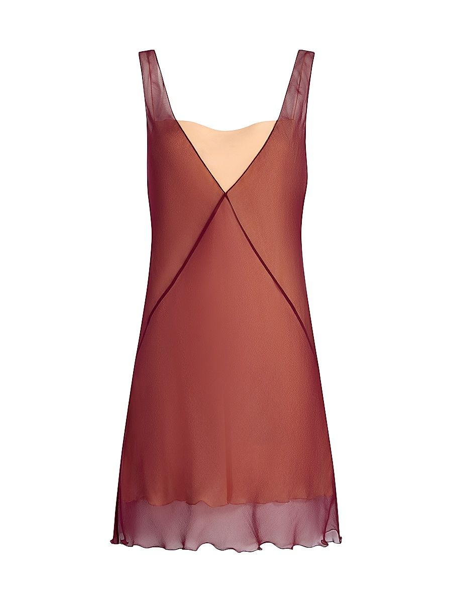 Women's Silk Sheer Layered Camisole Dress - Rosso Levanto - Size 10