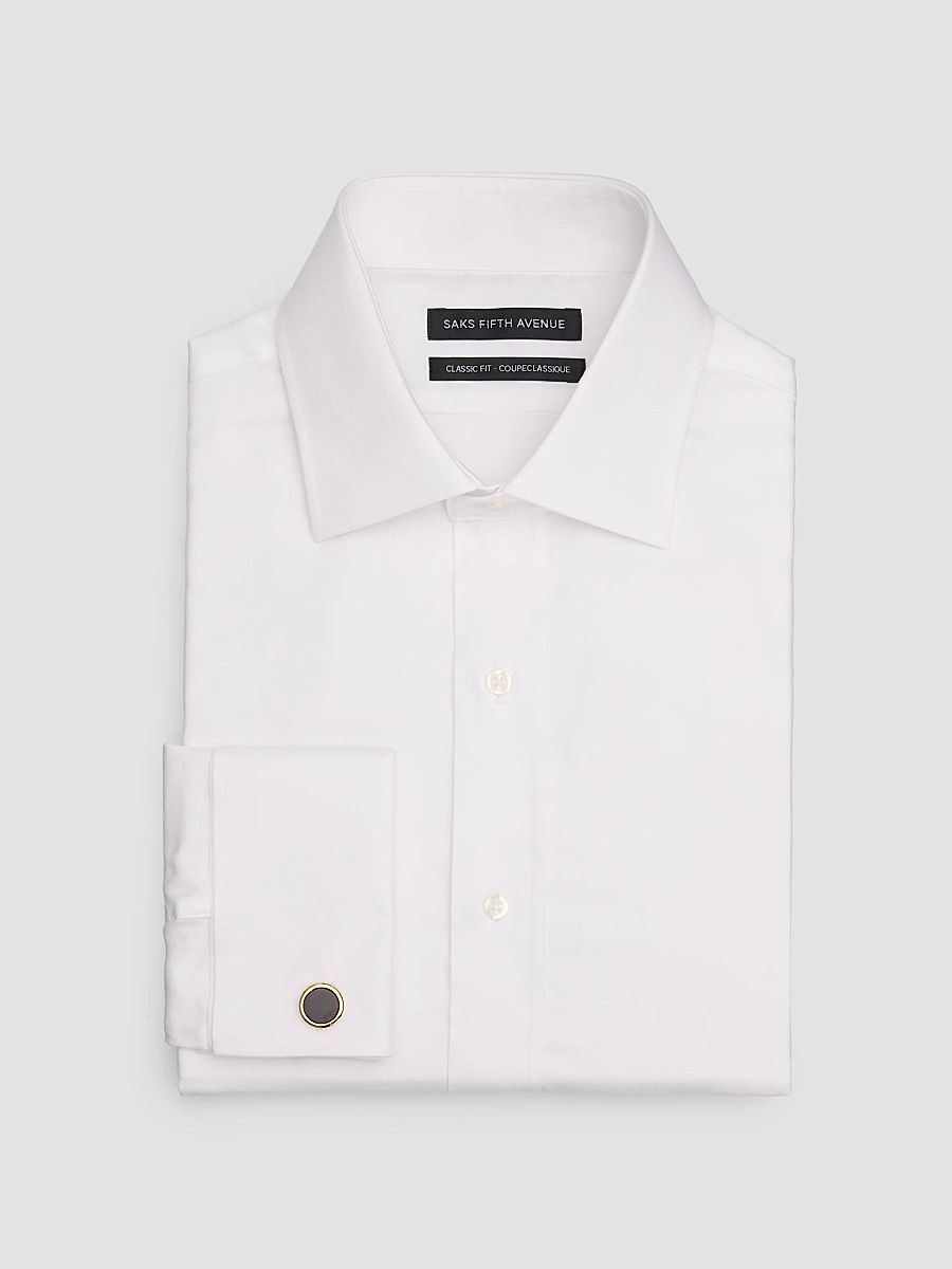 Men's COLLECTION Solid Twill French-Cuff Classic-Fit Shirt - White - Size 34