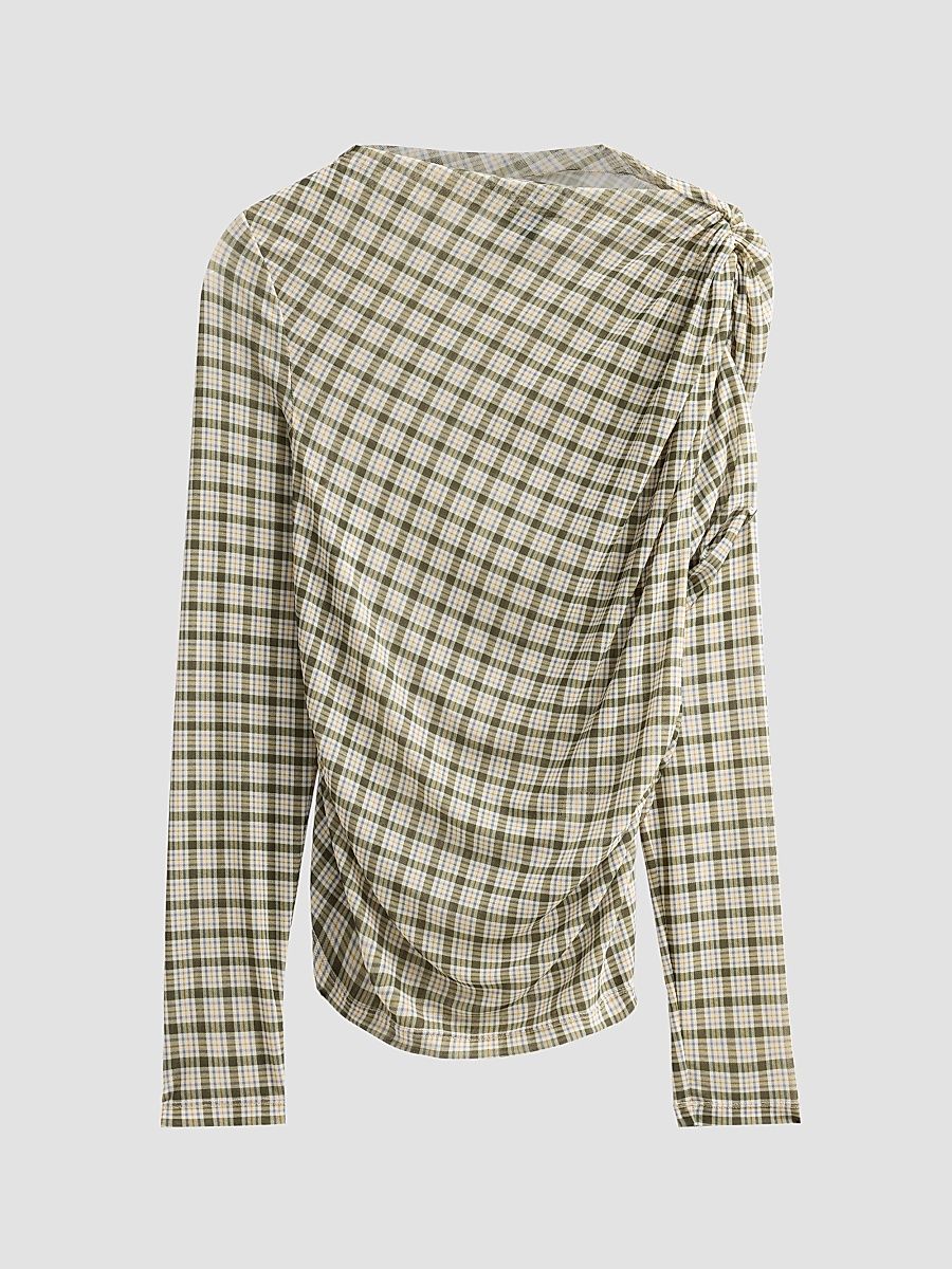 Women's Nuvina Checked Draped Top - Loden Multi - Size XS