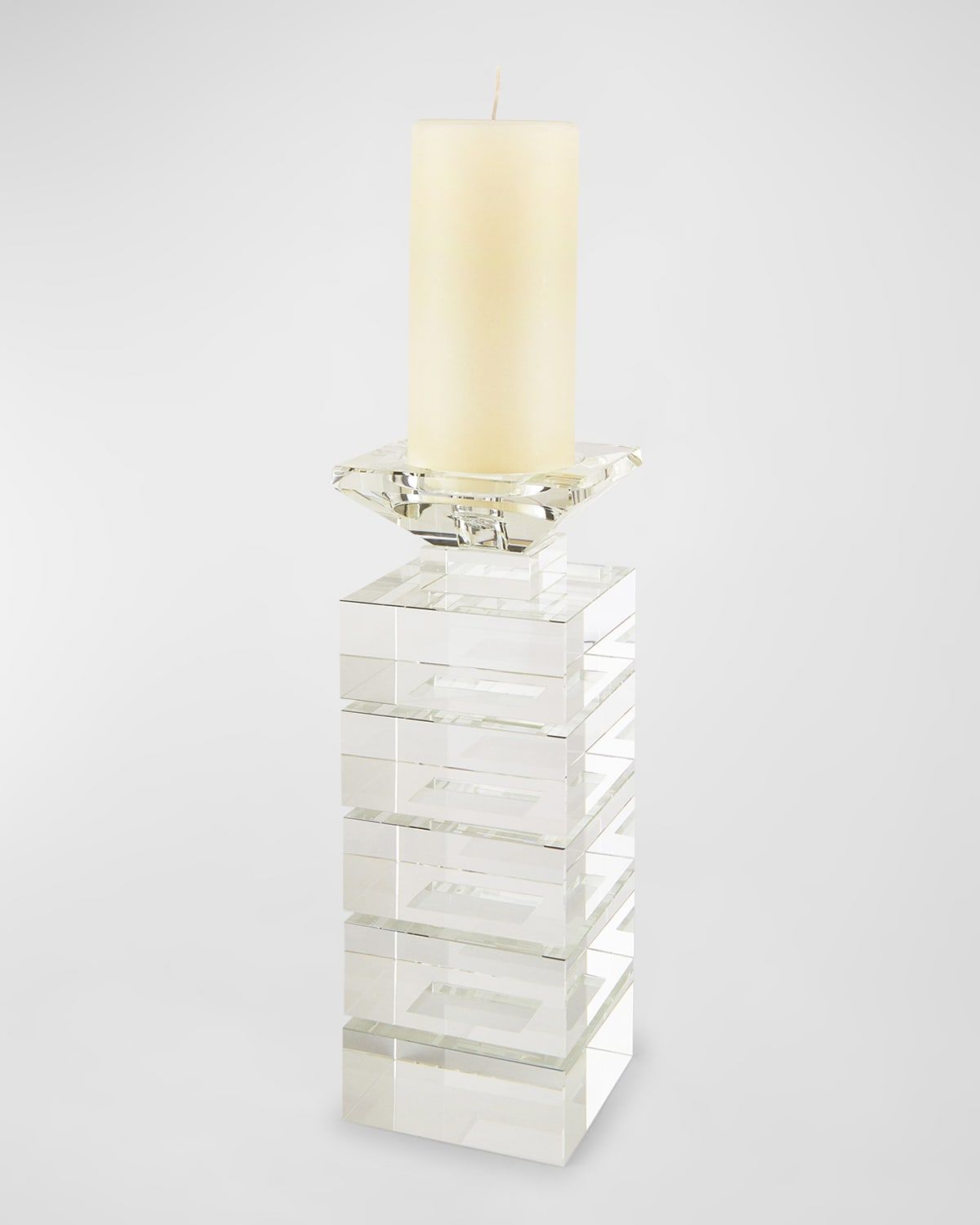 Clear Cut Crystal "Illusion" Candleholder - Holds Pillar Or Tapered Candles - Medium