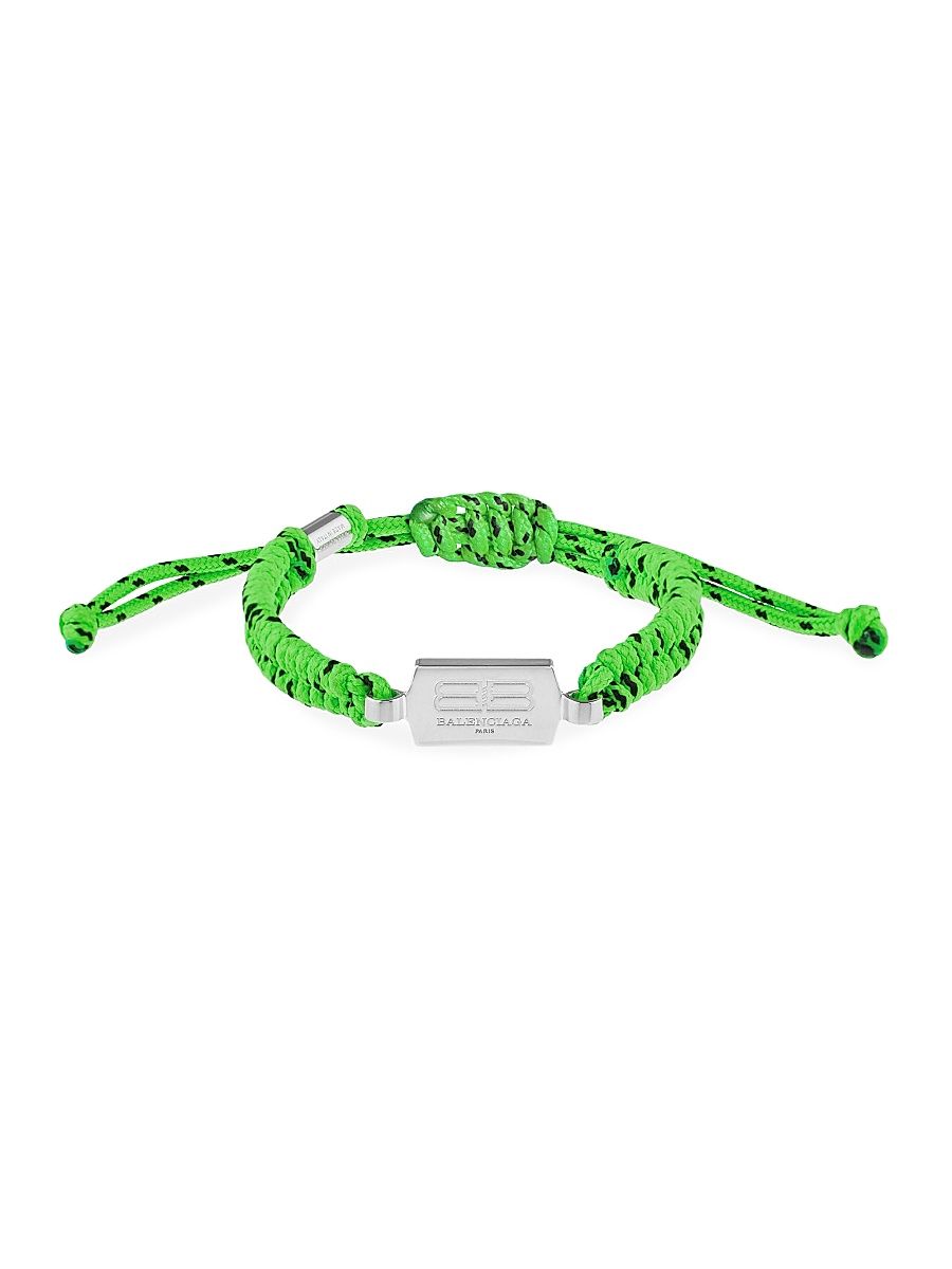 Men's Saint-Germain Lace Bracelet - Neon Green Black Shiny Silver