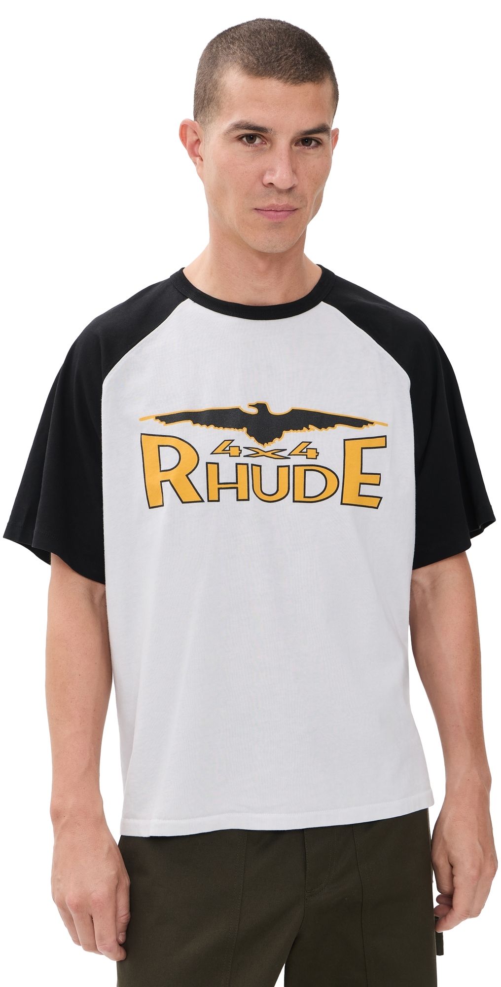 Rhude 4x4 Spirit Raglan Tee Vtg Wht/Vtg Blk/Yellow XXL