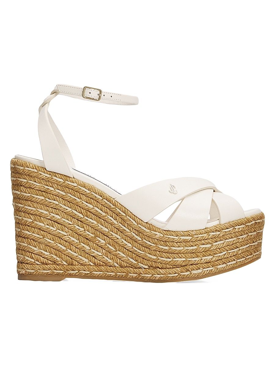 Women's Korra 100MM Leather Espadrille Wedge Sandals - Latte - Size 12