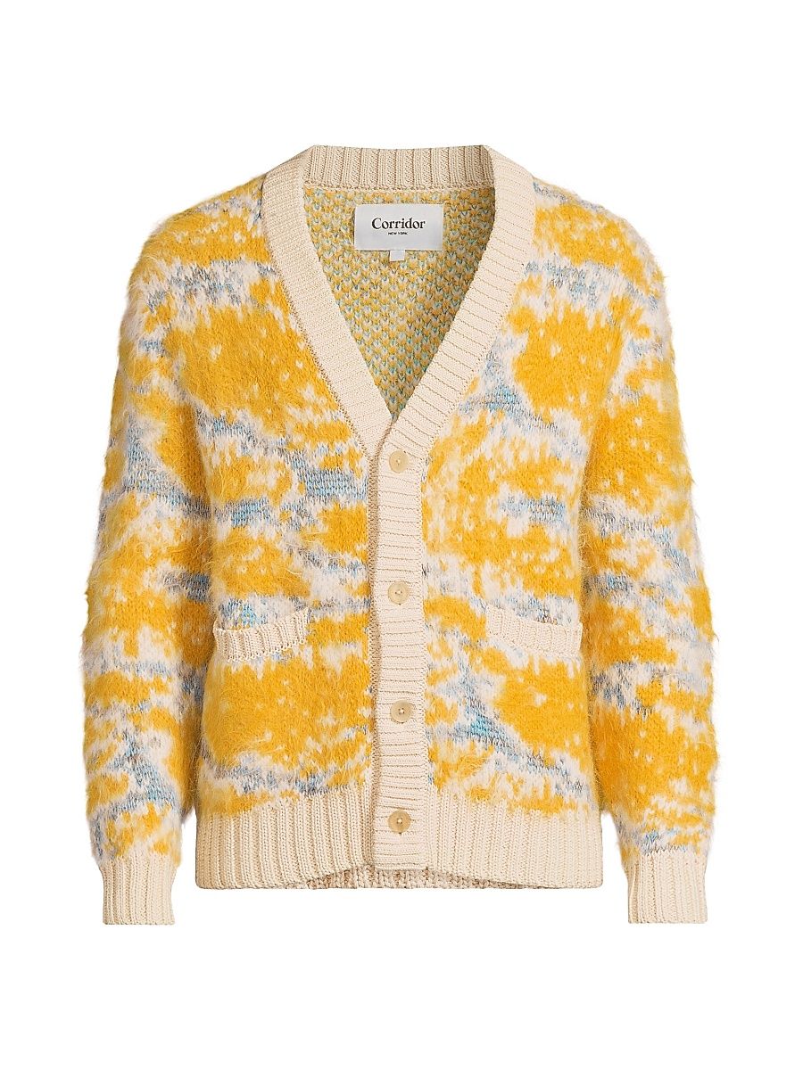 Men's Camo Mohair-Blend Cardigan - Yellow - Size Small