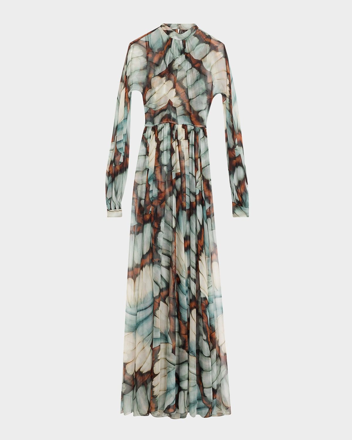 Butterfly Chiffon Long-Sleeve Maxi Dress
