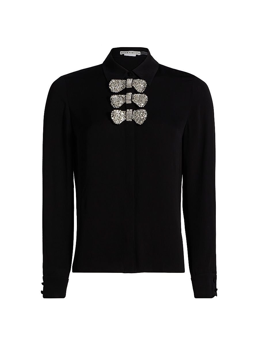 Women's Willa Crystal-Embellished Bow Top - Black - Size XL