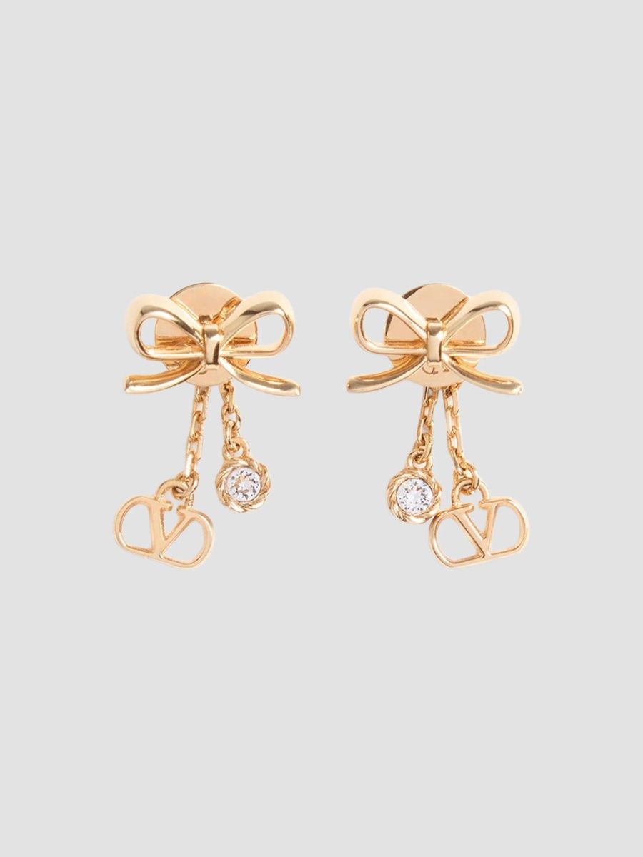 Valentino Women's VLogo Floc Earrings in Metal and Swarovski Crystals - Gold Crystal