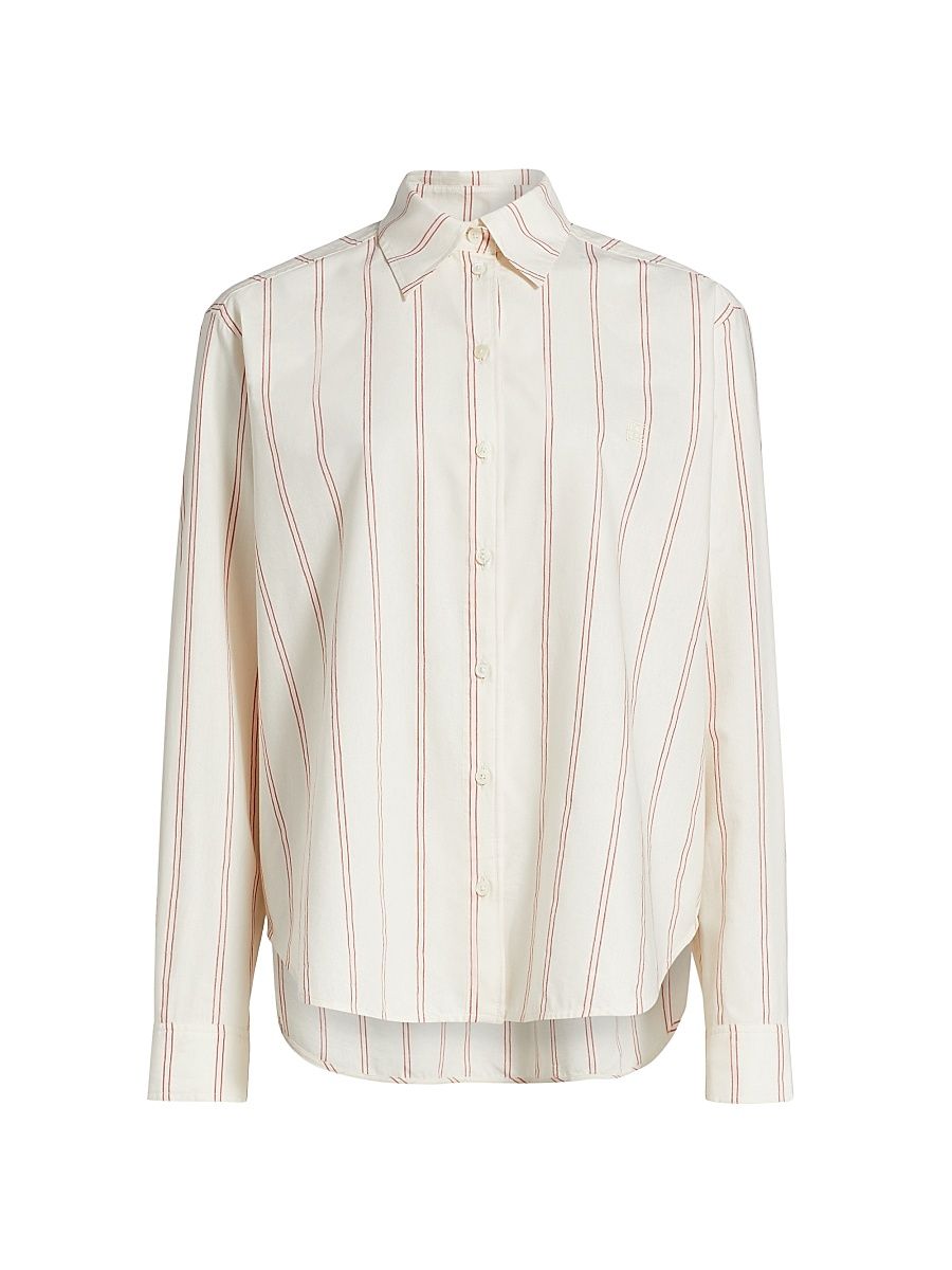 Women's Striped Cotton-Blend Button-Front Shirt - Ecru Blossom - Size 10