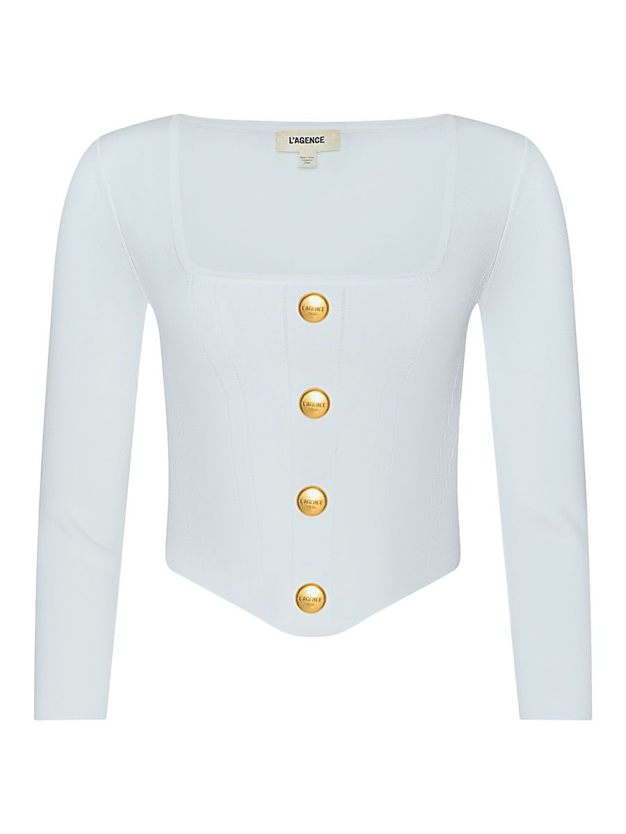 L'AGENCE Women's Sasha Compact Knit Corset Top - Ivory Gold - Size Large