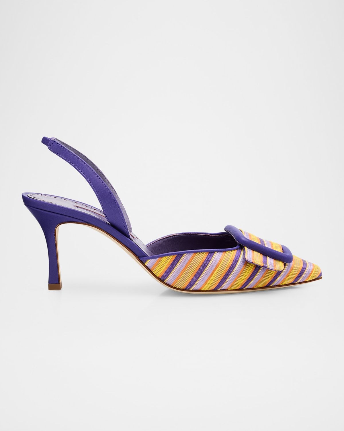 Mayslibi 70mm Striped Slingback Pumps with Buckle