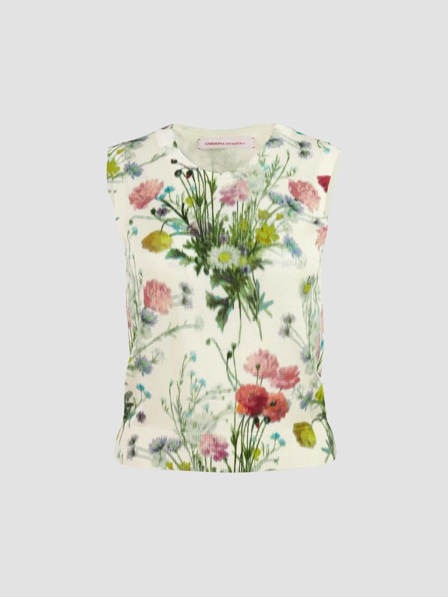 Carolina Herrera Women's Floral Silk Sweater Tank - Ivory Multi - Size XS