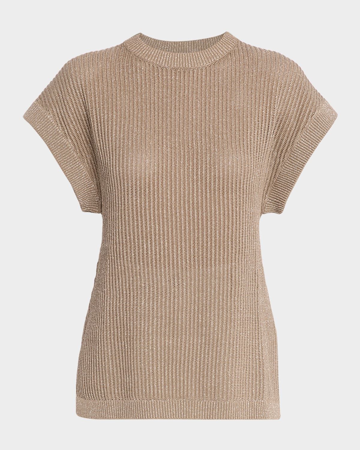 Metallic English Rib Cap-Sleeve Sweater