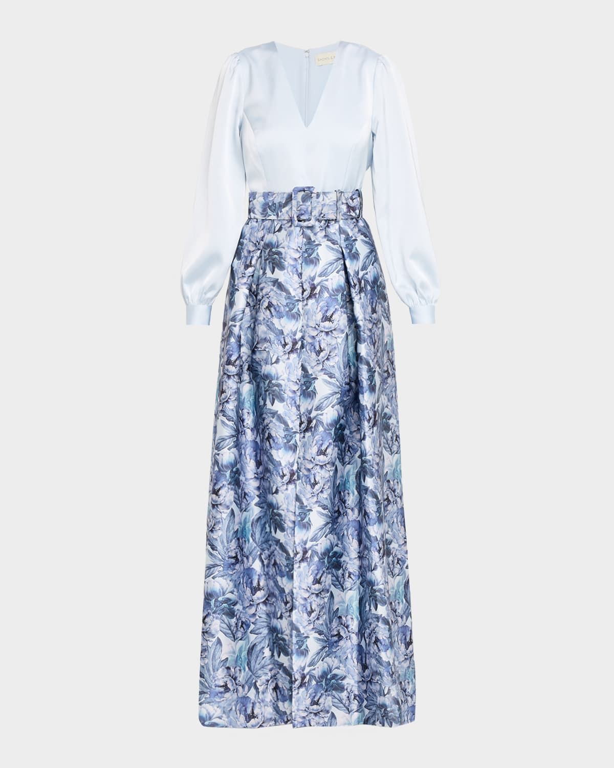 Zoe Satin Crepe & Floral-Print Mikado Gown