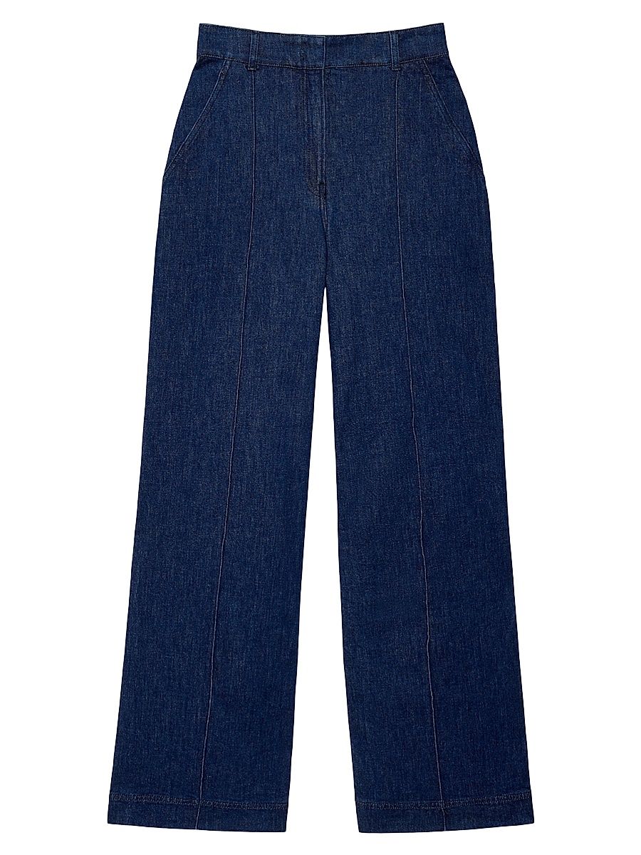 Women's High Waisted Denim Trousers - Dark Wash - Size 18