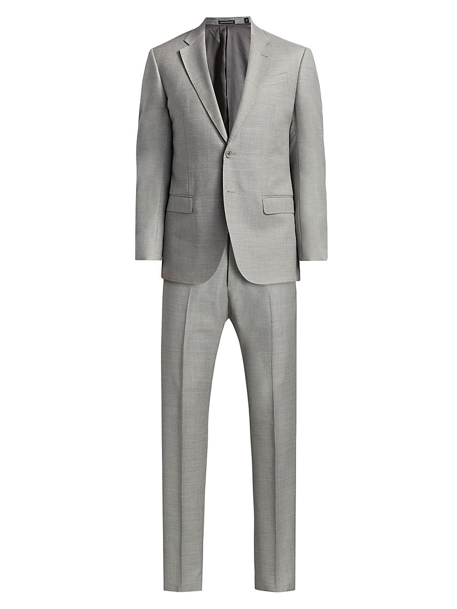 Men's Virgin Wool Single-Breasted Suit - Light Grey - Size 40