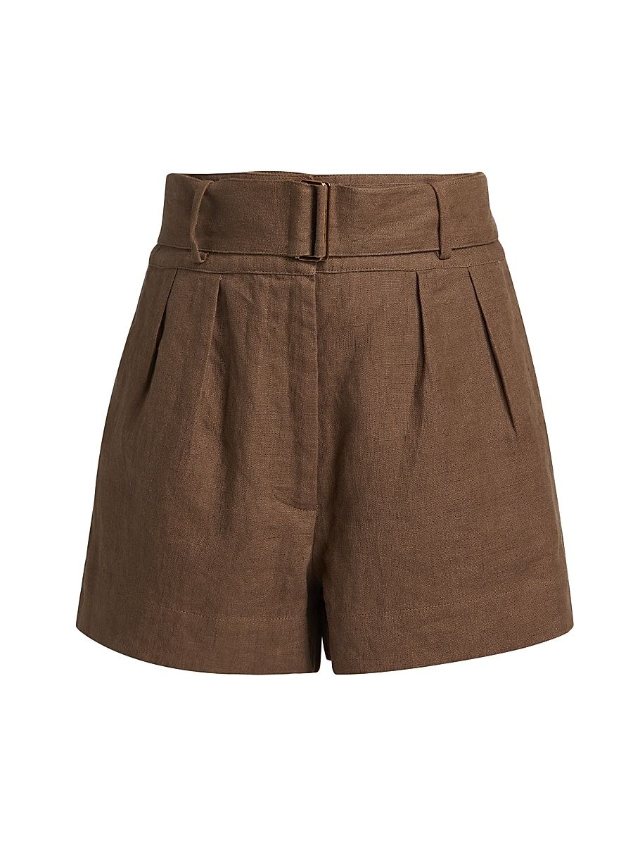 Women's Zinna Belted Linen Shorts - Chocolate - Size 12