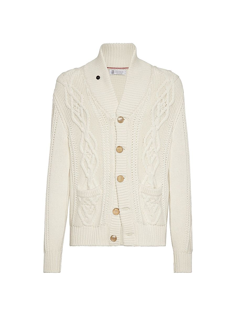 Men's Cashmere Feather Yarn Cable Knit Cardigan - Panama - Size 36