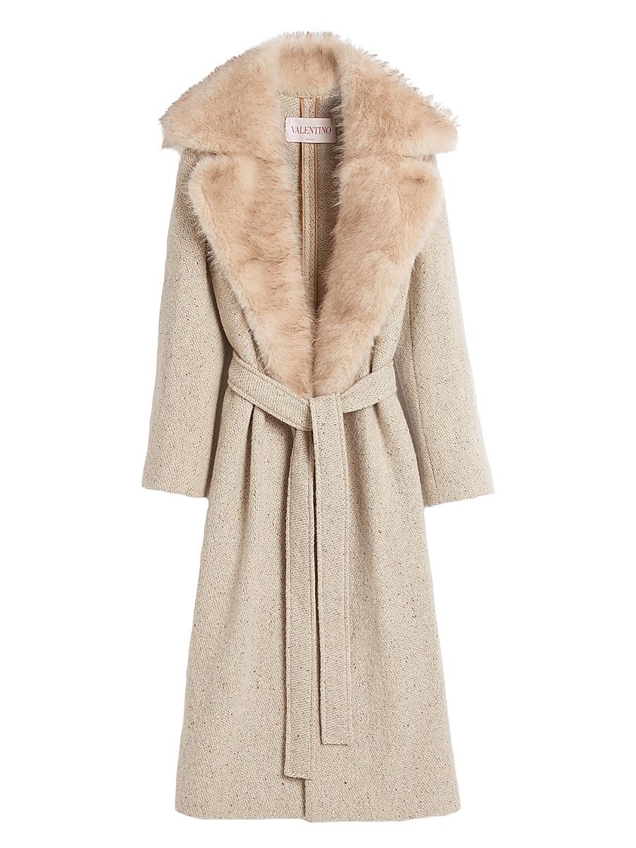 Women's Coat in Textured Coat - Camel Ivory - Size 6