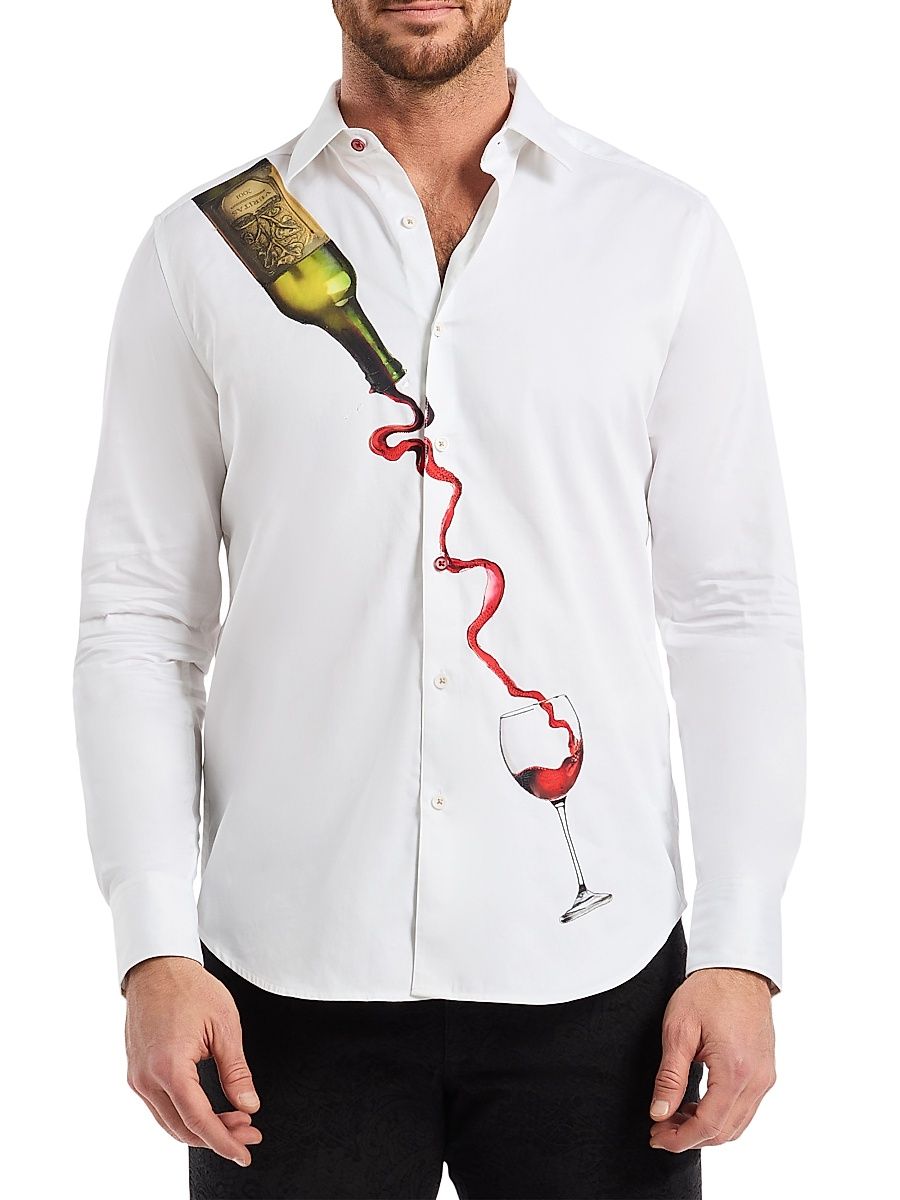 Men's In Vino Veritas Button-Front Shirt - White - Size Large