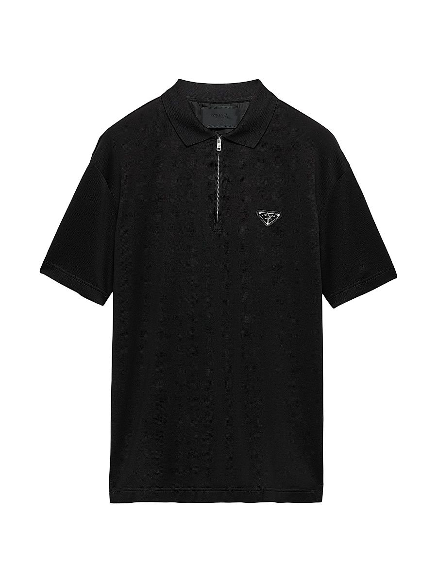 Men's Piqué Polo Shirt with Re-Nylon Details - Black - Size Medium