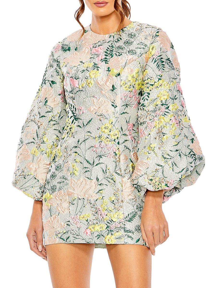 Mac Duggal Women's Floral Brocade Puff-Sleeve Minidress - Pastel Multi - Size 4