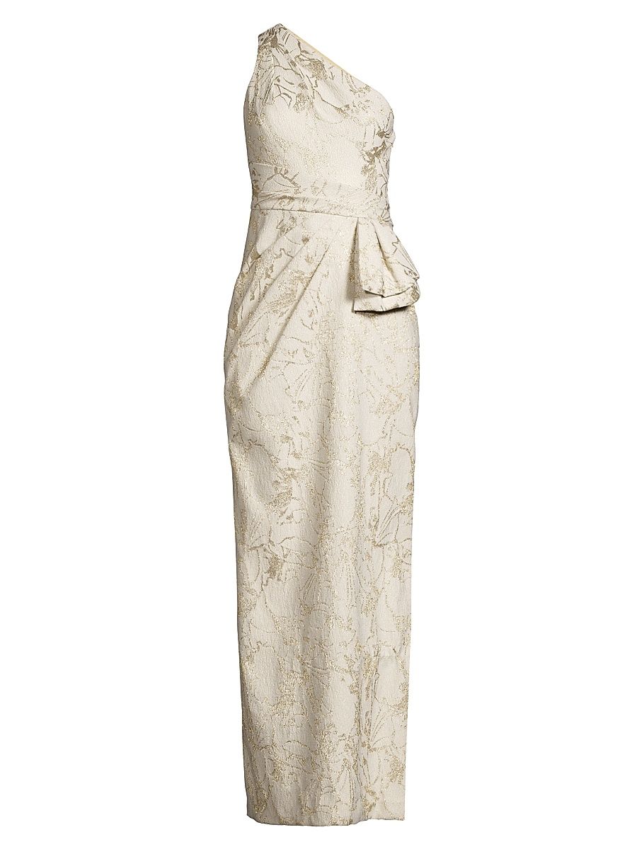 Women's Jacquard One-Shoulder Column Gown - Light Gold - Size 10