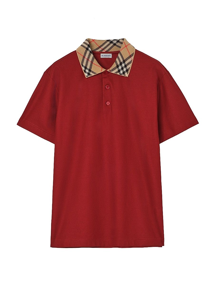 Men's Evan Check Cotton Piqué Polo Shirt - Vineyard Red - Size XXXL