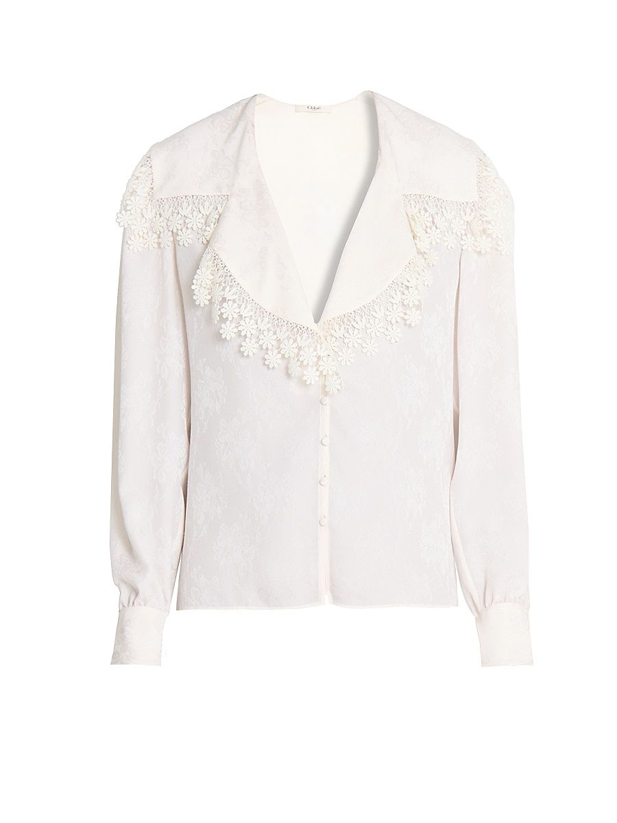 Women's Floral Lace Silk Blouse - Iconic Milk - Size 10