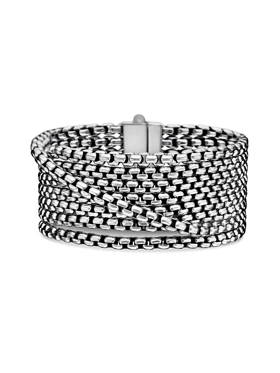 Women's Box Chain Eight Row Bracelet in Sterling Silver, 28MM - Silver - Size 8
